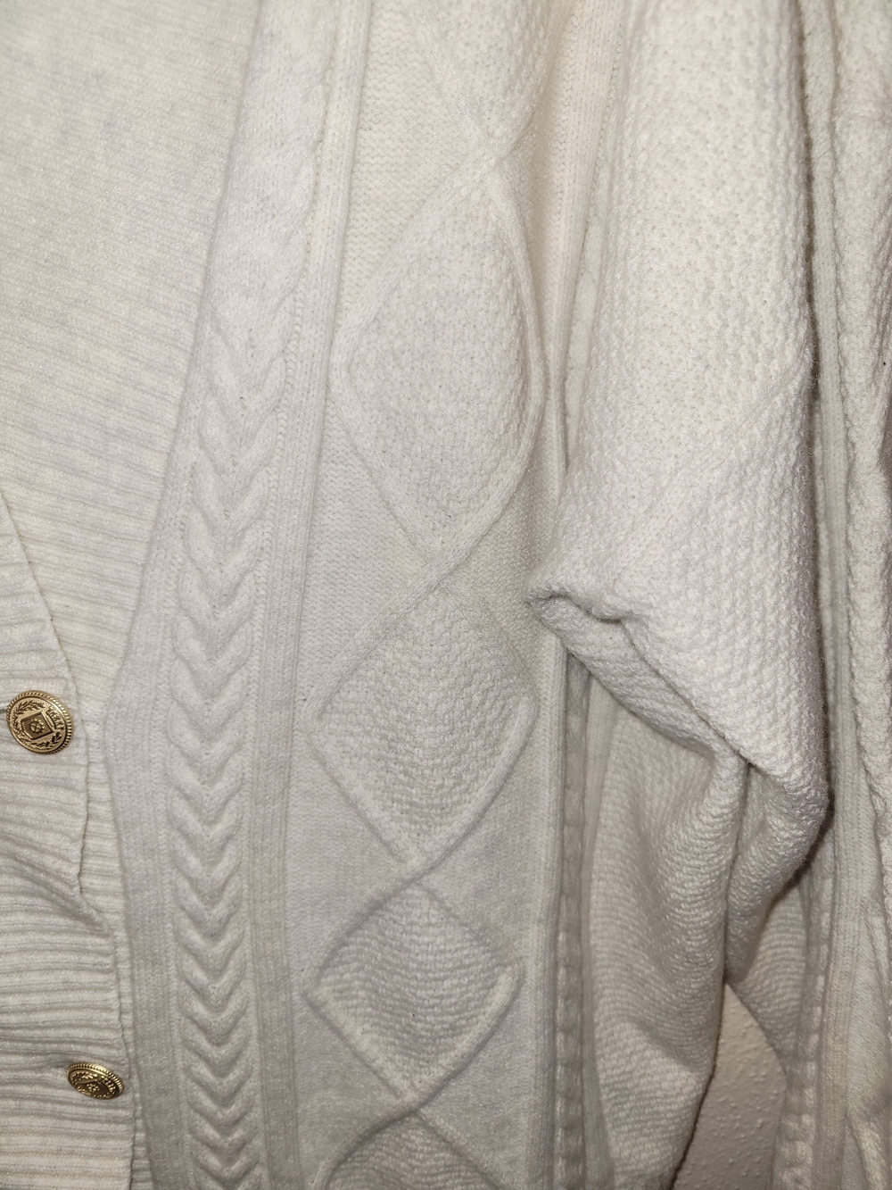 J.Jill Cable Knit Cardigan 2X Ivory Gold Buttons Double Breasted - Picture 5 of 7